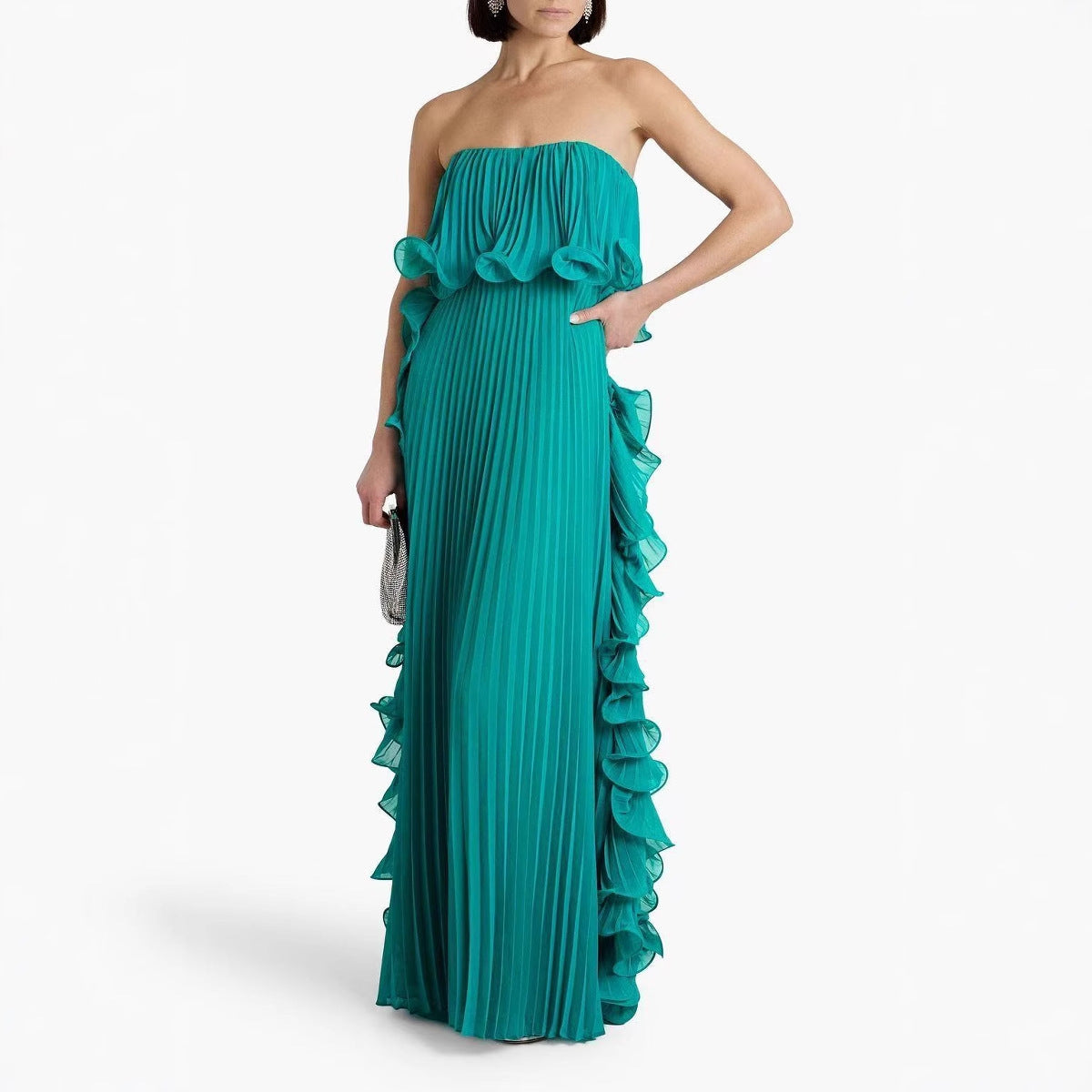 Women's Pleated Chest Wrap Large Hem Dress